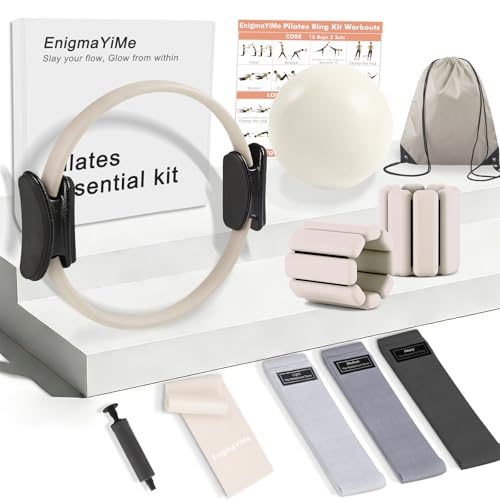 Pilates Ring Kit with Adjustable Weights & Resistance Bands - Beige