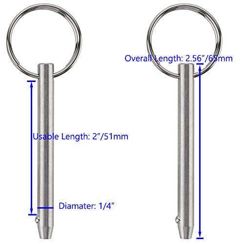 2 Pack Quick Release Pin - 1/4" Diameter, 2.56" Length - Marine Grade Stainless Steel
