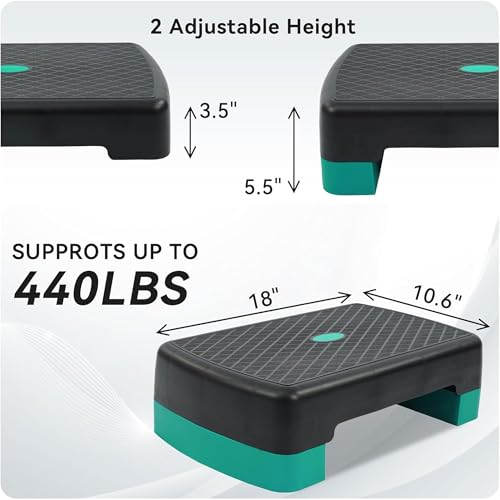 Aerobic Step Platform Trainer with Adjustable Risers - Black & Green
