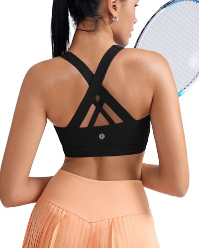 Padded Strappy Sports Bra for Women - Medium Support, Criss-Cross Back