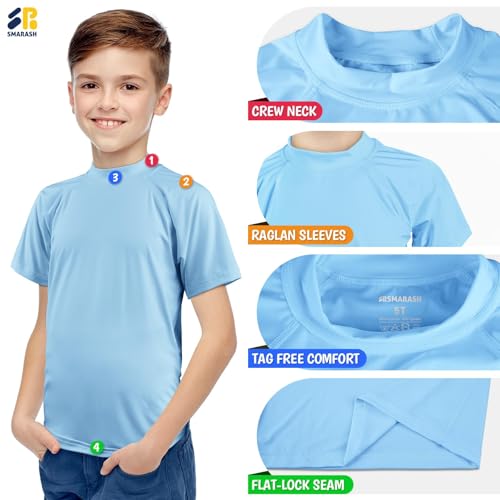 Smarash Boy's UPF 50 Short Sleeve Rash Guard Swim Shirt - Milk Blue, 3T
