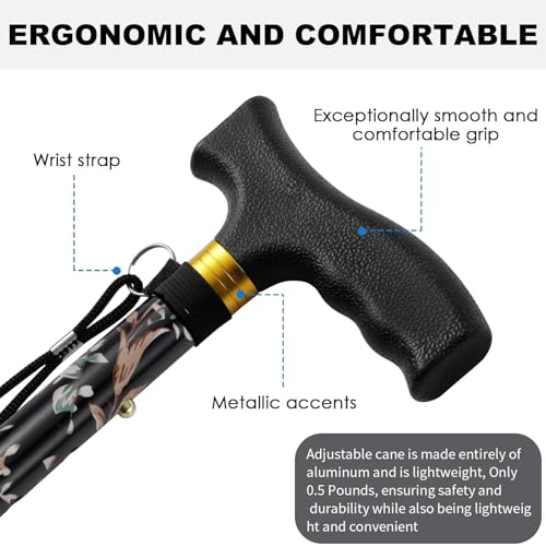 Lightweight Adjustable Folding Walking Cane - Black