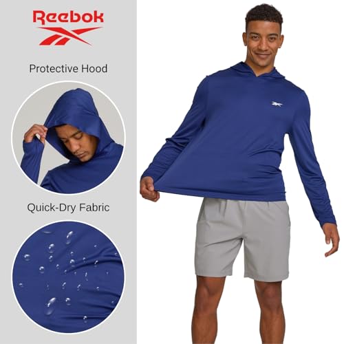 Reebok Men's Hooded Rash Guard Long Sleeve Sun Hoodie Fishing Shirt - Medieval Blue, Large