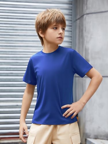 Boys Athletic T-Shirt - Dry Fit Short Sleeve Crewneck - Navy, 13-14 Years