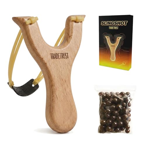 Durable Wooden Slingshot with 100 Dissolvable Clay Balls - Fun Outdoor Game