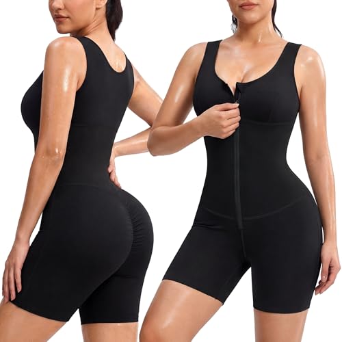 Full Body Sauna Suit for Women - Sleeveless Jumpsuit with Zipper - X-Large Black