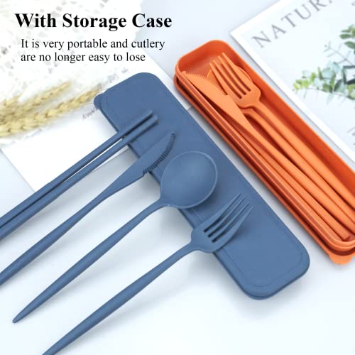 Reusable Travel Utensils Set - 4 Color Portable Cutlery Case
