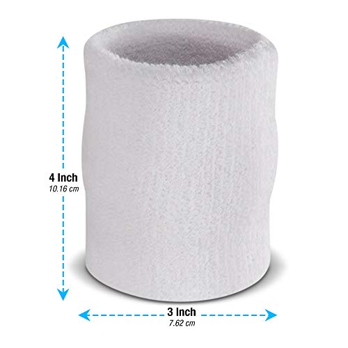 Arm Sweatbands - Absorbent Cotton Wristbands for Gym & Sports - White