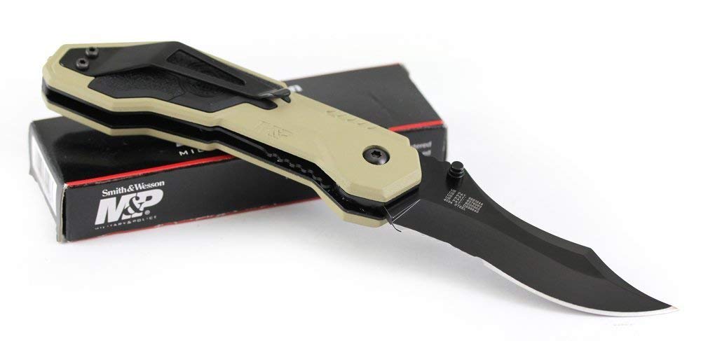 Smith & Wesson M&P SWMP1BSD 7.1in S.S. Assisted Folding Knife with 2.9in Serrated Clip Point Blade and Aluminum Handle for Tactical, Survival and EDC,Black