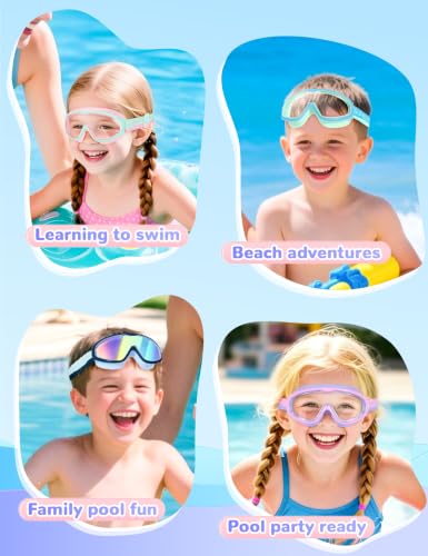 Supertrip Kids Swim Goggles with Fabric Strap - Seablue/Pink/Purple, Size Adjustable