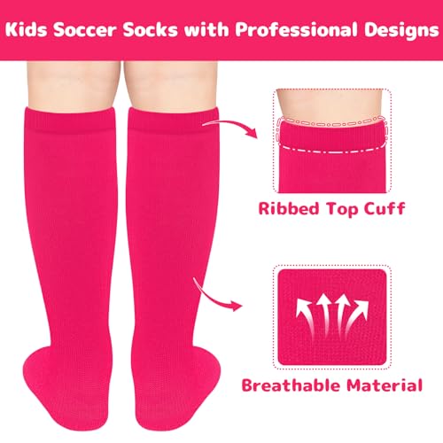 Kids Knee High Athletic Socks for Soccer, Baseball & Softball - Pure Rose, 3-6Y