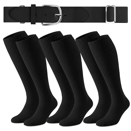 Cooraby Youth Baseball Socks and Belt Set for Boys & Girls - Black, 8-12 Years
