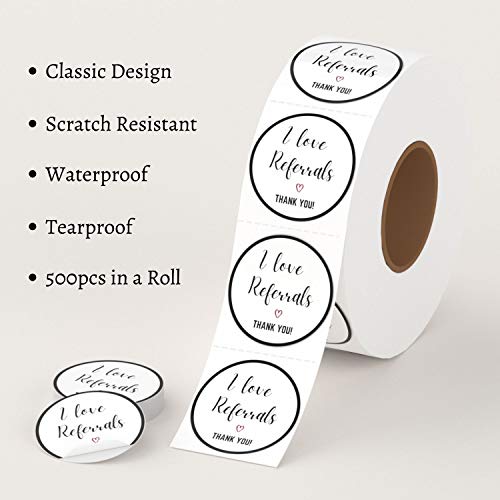 I Love Referrals Stickers Roll - 1.5 Inch, 500pcs Waterproof Labels