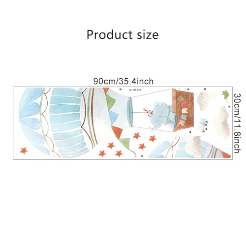 Cute Baby Elephant Hot Air Balloon Stars Wall Stickers, sacinora Cartoon Animal Wall Decals Removable Vinyl Peel and Stick for Kids Baby Nursery Bedroom Toddler Room Kindergarten Art Decorations