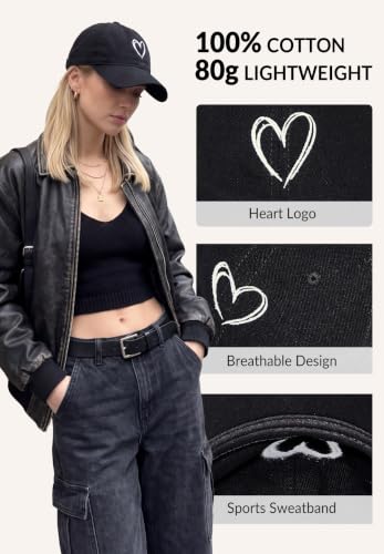Zando Women's Heart Embroidered Baseball Cap, Low-Profile Dad Hat