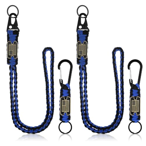 Frienda 2-Pack Heavy Duty Paracord Lanyard 550 Braided – Blue & Black with Clips