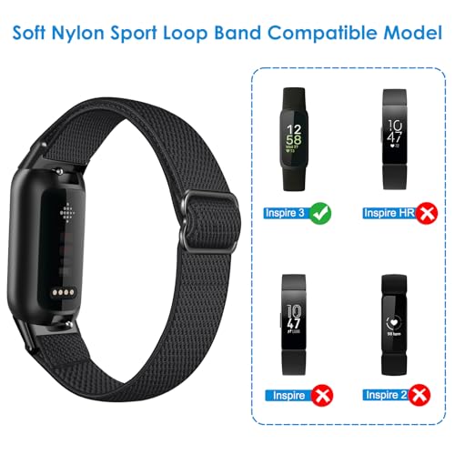 Soft Elastic Nylon Loop Band for Fitbit Inspire 3 - Black