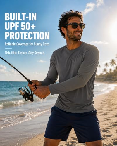 XWC Men's Large 5 Pack Long Sleeve Sun Protection Workout Shirts - Quick Dry, UPF 50+