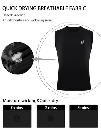 Boys Sleeveless Compression Shirt - Quick-Dry Athletic Tank Top, Large Black