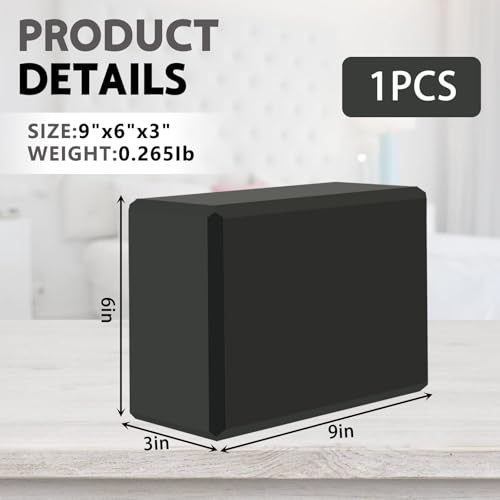 Yoga Blocks - 9"x6"x3" Black Foam, Non-Slip, Lightweight, Supportive