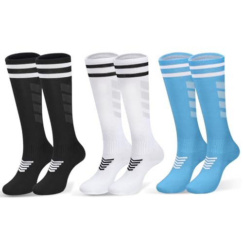 Kids Soccer Knee High Tube Socks - 6 Pairs, 9-12 Years, Multicolour