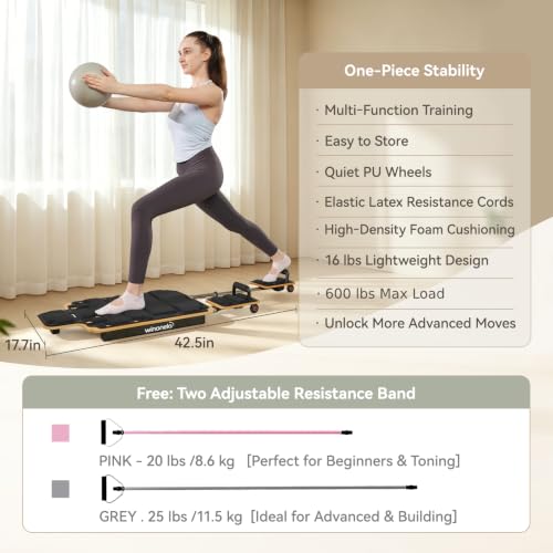 Wooden Pilates Reformer Machine - Black - Home Workout Board with Accessories