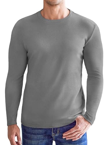 Mens Long Sleeve Thermal Undershirt - Midweight Fleece Base Layer - Grey 3XS