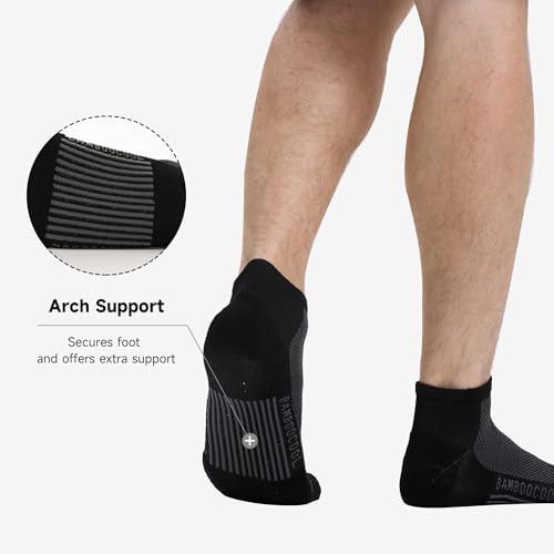 Men's Athletic Ankle Socks - Moisture Wicking, Anti-Odor, Large, Black - 8 Pack