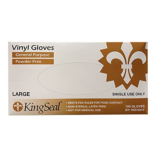 KingSeal LARGE Vinyl General Purpose Disposable Gloves, Powder-Free, 4 mil, Clear - 4 boxes of 100 Gloves by Weight (400 Count)