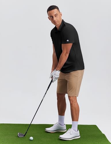 Men's Golf Polo Shirt - UPF 50+ Moisture Wicking - Large, Black