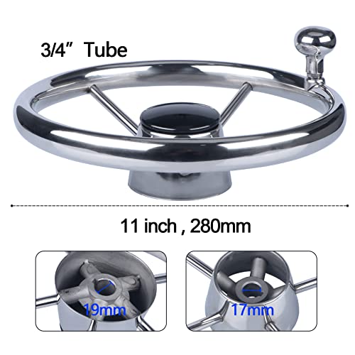 Silver 11 Inch Boat Steering Wheel with Knob for Seastar & Verado - Marine Grade Stainless Steel