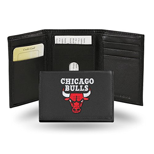 Chicago Bulls Embroidered Leather Tri-fold Wallet - Slim 3.25" x 4.25"
