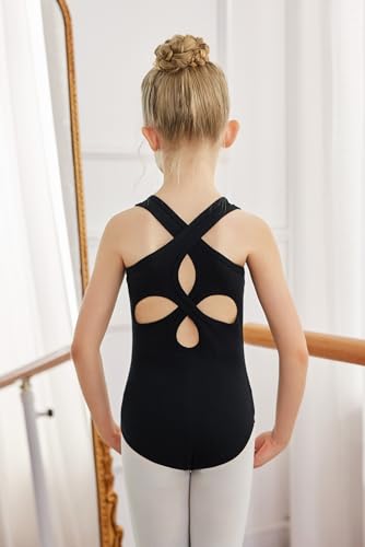 Ballet Leotard for Girls - Sleeveless Tank Bodysuit, 8-9 Years, Black