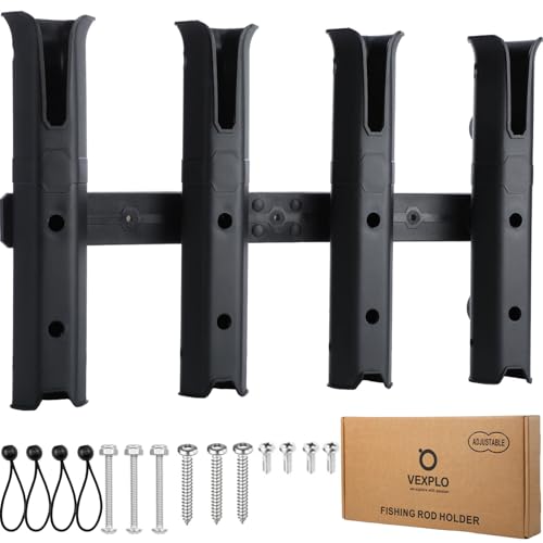 VEXPLO Wall-Mounted 4-Rod Fishing Pole Holder for Boat, Garage, Truck Bed