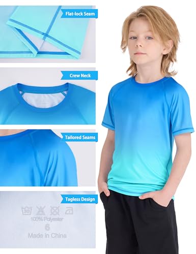 Boys Rash Guard Swim Shirt - UPF 50+ Quick Dry - Medium Blue-Green