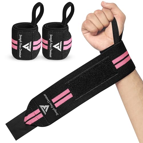 Beast 18” Cotton Wrist Wraps with Thumb Loop – Pink Weight Lifting Straps for Powerlifting