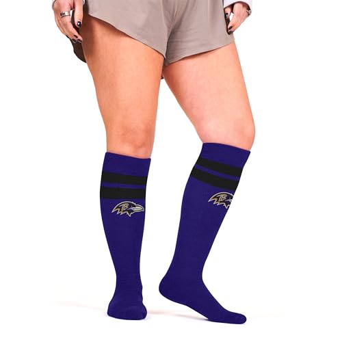 NFL Baltimore Ravens Compression Socks - Varsity Stripe Crew Socks, Large/XL