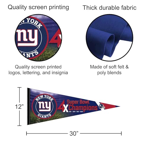 New York Giants 4-Time Champions Pennant Banner Flag - 12x30