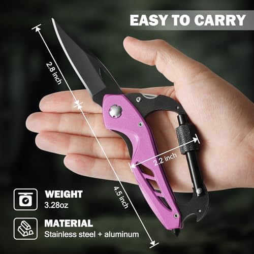 6-in-1 Pink Multitool Carabiner Knife - EDC Tool for Camping & Hiking