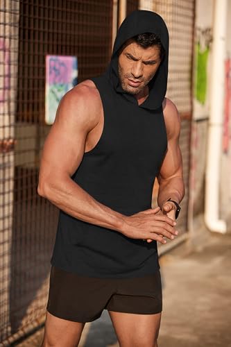 COOFANDY Men's Workout Hooded Tank Tops Bodybuilding Muscle Cut Off T