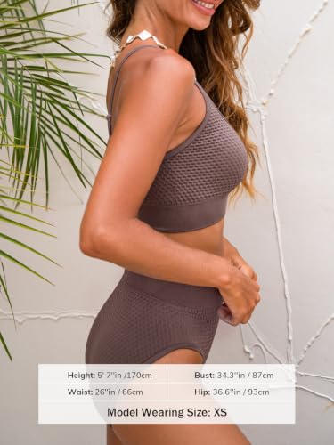 Cupshe Women's Bikini Set Two-Piece Sporty Textured Swimwear Taupe Brown Medium