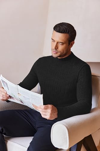 Men's Fleece Mock Turtleneck Pullover Shirt - Black, X-Large