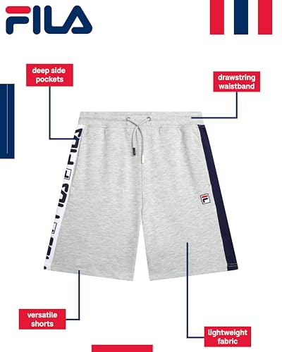 Boys Athletic Shorts - Mesh Fleece Basketball Shorts with Drawstring & Pockets - Heather Grey Side Panel / Size 10-12