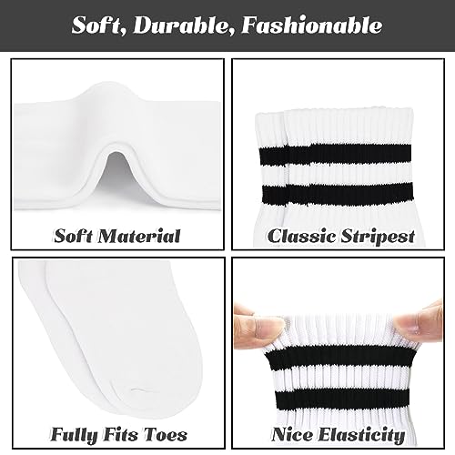 Kids Soccer Socks - 2 Pairs Knee High Striped Tube Socks - 6-12 Years - White Black & Black White