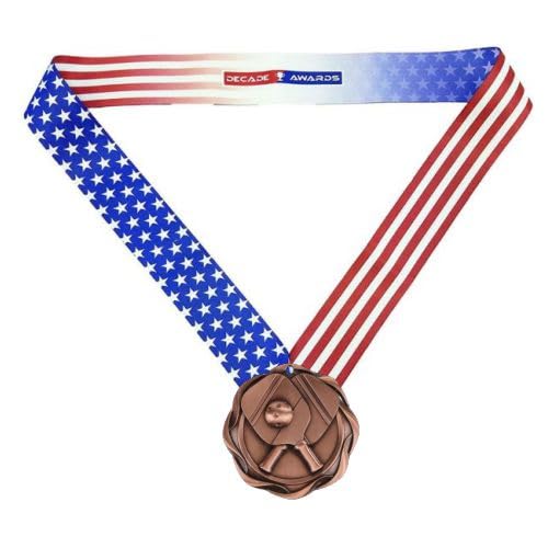 Bronze Pickleball Fusion Medal with Stars & Stripes Ribbon - 3 Inch