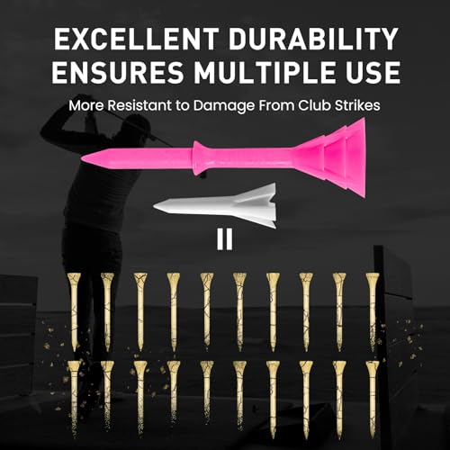 Golf Tees Set - 30 Unbreakable 3 1/4 Inch & 20 Short 1 1/2 Inch - Pink Bag