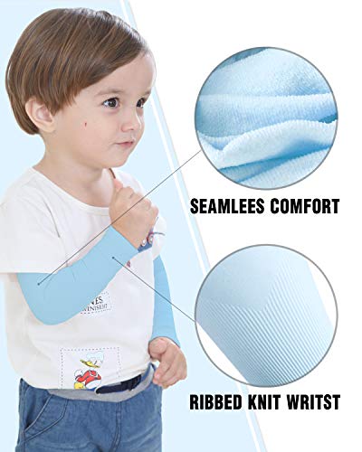 Kids UV Sun Protection Arm Sleeves - Medium, 3 Pairs: Black + White + Blue