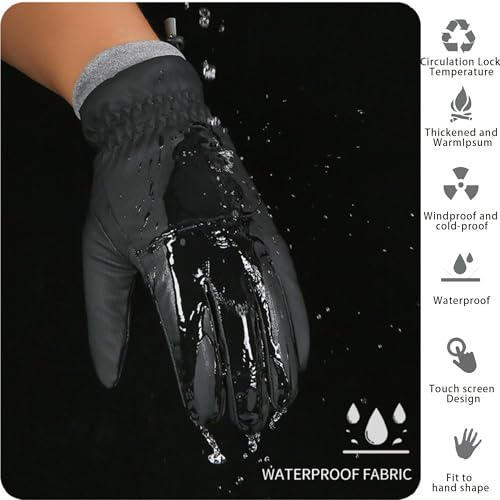 Waterproof Winter Ski Gloves - Touchscreen Thermal Grip - Black, Medium