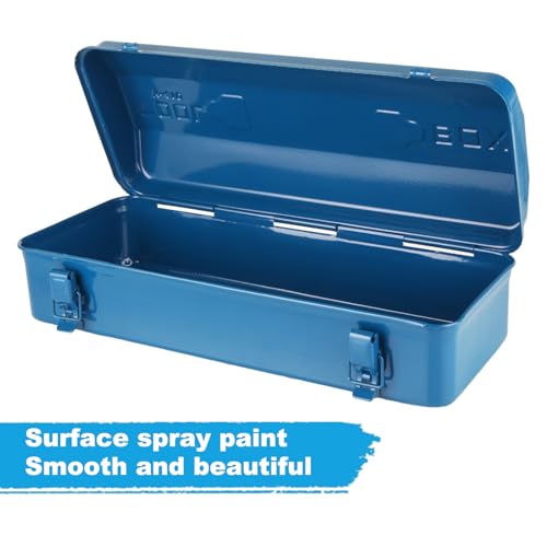 2 PCS Small Metal Tool Box 16 Inch Hip Roof Style Portable Locking Toolbox With Metal Latch Closure & Handle Blue Tool Storage Box