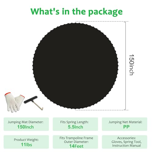 Heavy-Duty Replacement Trampoline Mat - UV-Resistant, 14FT, 150" Diameter, 72 V-Rings